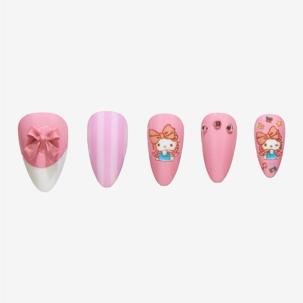 Hello Kitty Pink and White Press-On Nail Set with Bow and Character Art Bin#12